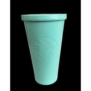 Starbucks Tiffany Blue Stainless Steel Tumbler Aqua Matte 16 Oz 2015 No Straw